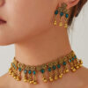 Vintage Gold Gemstone Necklace Earring Set