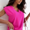 Solid-color Sleeveless V-neck Womens Casual Shirt