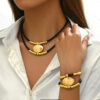 76d1c0b7-5f5b-40c3-9ea4-704b8ec666be.jpg Womens Retro-Style Silver Oval Pendant Necklace And Bracelet Set