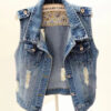 Women's Washed Denim Nostalgic Plus-Size Ripped Vest