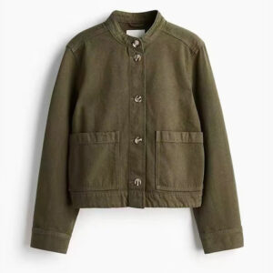Womens Workwear Denim Jacket With A Stand Collar And Designer Details