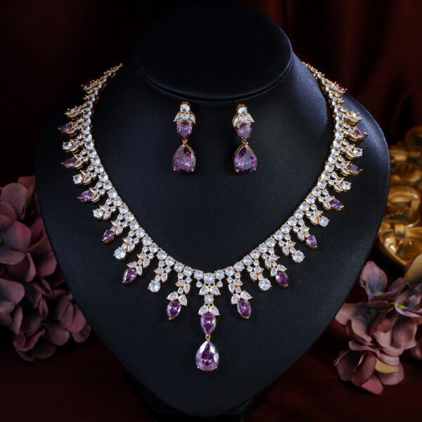 Womens Purple Waterdrop Necklace And Earrings Set