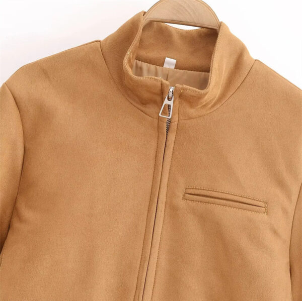 Veste américaine Femme vintage à col montant en velours suédé et manches longues