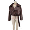 88de5f3d-09d9-4d61-a808-7d9ff206c420.jpg Turn-down Collar Short Laced Brown Leather Jacket