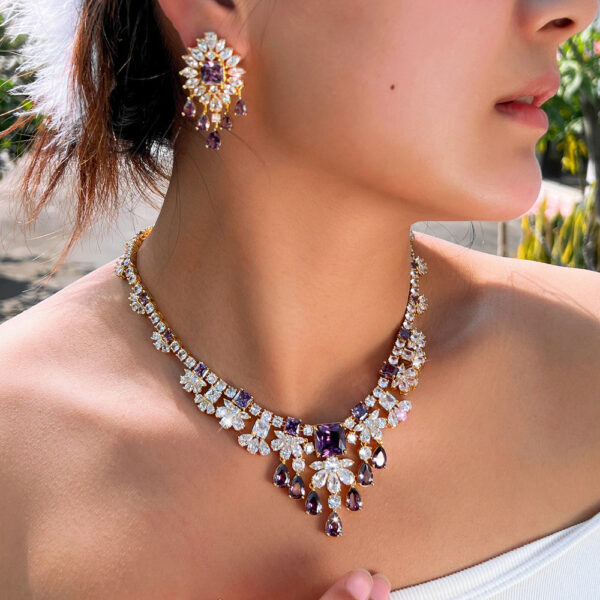 Two-piece Full-diamond Elegant Necklace And Earring Set