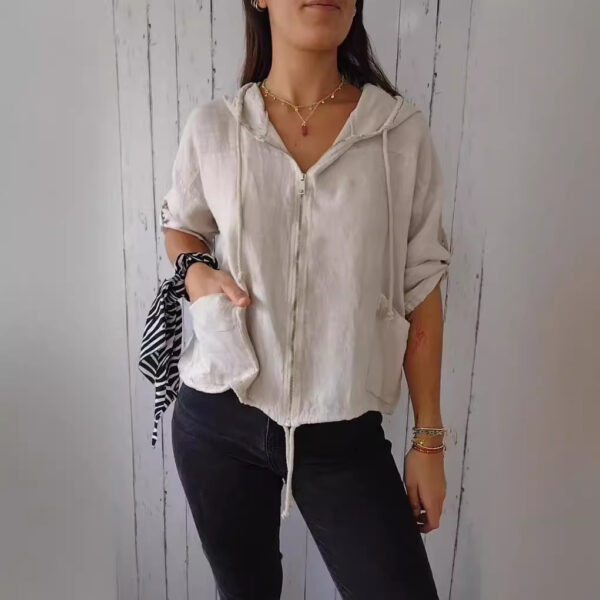Hooded Drawstring Cotton-linen Long-sleeve Loose Casual
