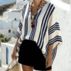 Loose-fit Batwing Sleeve Striped Top T-shirt