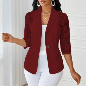 94d03f23-1ace-44e7-8a8b-14257e24fc85.jpg Lightweight Halflacepatched Singlebreasted Blazer Top