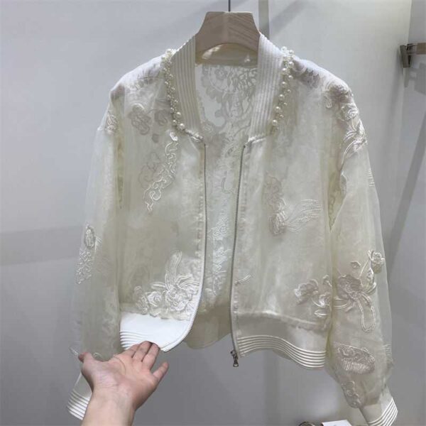 Veste d'été chic brodée de perles, protection solaire