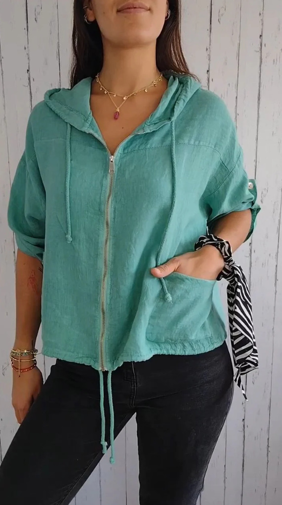 Hooded Drawstring Cotton-linen Long-sleeve Loose Casual
