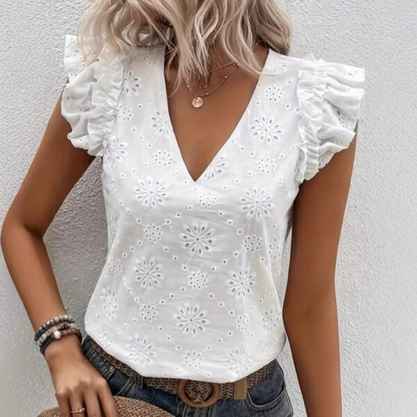 Women's Butterfly Sleeve Ruffle Trim Top