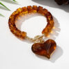 Retro Amber Heart Pendant Necklace And Bracelet Set