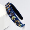 Navy Blue Rhinestone Handmade Vintage Headband With Baroque Flower And Pearls