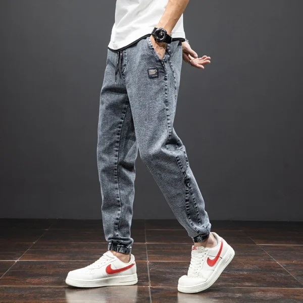 Jeans cargo noir et bleu printemps été homme streetwear pantalon de jogging en denim pantalon harem ample grande taille