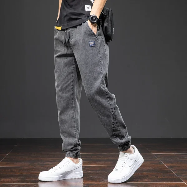 Jeans cargo noir et bleu printemps été homme streetwear pantalon de jogging en denim pantalon harem ample grande taille