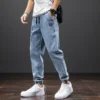 Jeans cargo noir et bleu printemps été homme streetwear pantalon de jogging en denim pantalon harem ample grande taille