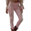 Jean femme style européen/américain à imprimé floral, coupe droite, pantalon en denim décontracté