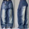 Jeans baggy délavés à imprimé lettres streetwear vintage pour femmes, style Y2K Harajuku hip-hop gothique, pantalon taille haute à jambes larges