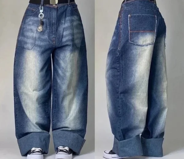 Jeans baggy délavés à imprimé lettres streetwear vintage pour femmes, style Y2K Harajuku hip-hop gothique, pantalon taille haute à jambes larges