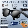 Lunettes intelligentes pour hommes avec caméra 4K HD 800 W, batterie externe 3600 mAh, traduction multilingue (plus de 100 langues), enregistrement vidéo, lecteur de musique et fonction appel.