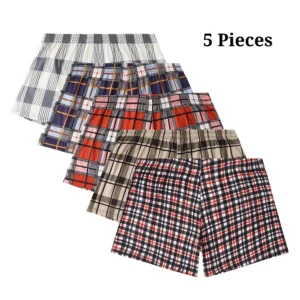 Lot de 5 pantalons Aro à carreaux imprimés, amples et respirants, à coins plats, pour un confort et une tenue décontractée, même pour les personnes âgées. Boxers pour hommes.