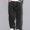 Jean droit noir et gris pour homme, style vintage coréen streetwear Y2K hip-hop décontracté, pantalon en denim gris foncé à jambes larges pour le quotidien