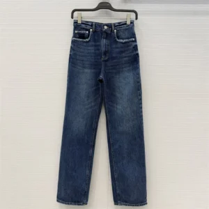 Jean femme nouveau modèle taille haute coupe slim pour l’été 2026, pantalon coupe droite en coton pur avec effet délavé rétro style Y2K