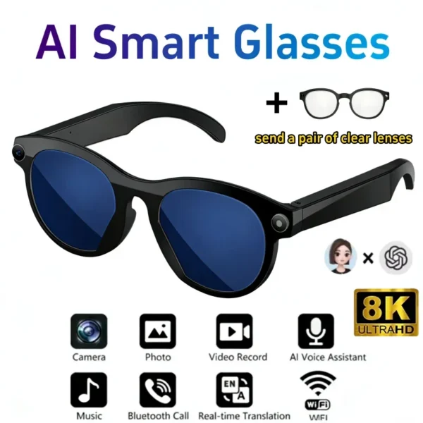 Lenovo 8KHD AI Camera Translation Glasses 1200MP Photochromic Smart Glasses Bluetooth Calling Photo Video ChatGPT Music for  Men