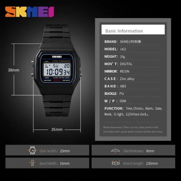 Montre numérique de sport étanche SKMEI pour femme, couple, fille, date, semaine, montre-bracelet pour femme 2042, Relogio Feminino 1412