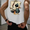 Men's Summer Leisure Sports Fitness Loose Dice and Poker Printed Comfortable Breathable Round Neck Sleeveless Tank Top
