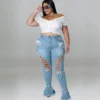 Jean évasé grande taille Wmstar pour femme, taille haute, à bretelles, avec franges et ourlet déchiré, en denim stretch, neuf.
