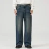 Jean homme style américain classique, hip-hop rap, jambes larges, populaire chez les jeunes, pantalon en denim oversize à jambes droites et coupe rétro.
