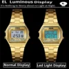 Montre-bracelet numérique de sport Skmei pour femme, étanche, avec bracelet en acier inoxydable de luxe, résistante aux chocs, chronographe LED et alarme.