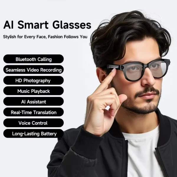 Lunettes intelligentes Lenovo 8K avec IA, Bluetooth, appels et musique, contrôle de la caméra, traduction IA et protection contre la lumière bleue homme.