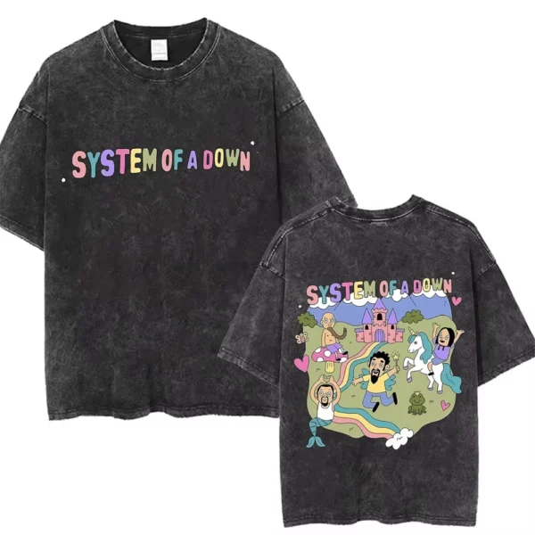 T-shirts délavés à l'effigie de l'album « Toxicity » de System of a Down, style rock, oversize, vintage, alternatif, metal.