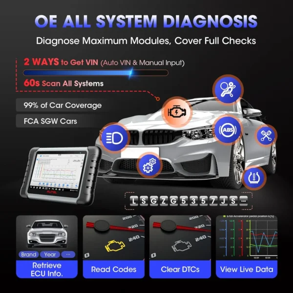 Scanner OBD2 Bluetooth bidirectionnel Autel MaxiCOM MK808K-BT, identique au MK808BT Pro MK808Z-BT, outil de diagnostic automobile