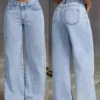 S1d3a3a5fcd954f5c889e74f01345faffF.webp Jeans pour femme style années 2000, pantalon en denim bleu clair à jambes larges, coupe ample, mode simple et extensible, idéal en toutes saisons et décontracté.