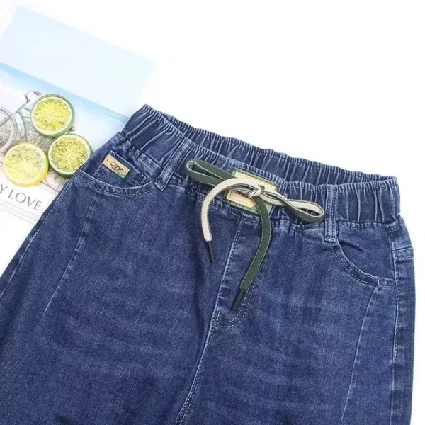 Jeans streetwear femme printemps-automne 2025 - Nouveau pantalon Harun taille haute élastique avec poches - Jean décontracté.