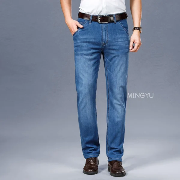 Jean d'été classique en coton de haute qualité pour homme, coupe droite, style business, noir, disponible en grandes tailles (jusqu'à 40).