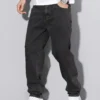 Jean droit noir et gris pour homme, style vintage coréen streetwear Y2K hip-hop décontracté, pantalon en denim gris foncé à jambes larges pour le quotidien