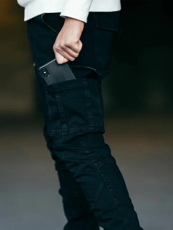 Jean cargo homme neuf, couleur unie, multipoches, taille mi-haute, grandes tailles, coupe décontractée, idéal au quotidien.