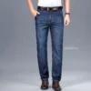 Jean d'été classique en coton de haute qualité pour homme, coupe droite, style business, noir, disponible en grandes tailles (jusqu'à 40).