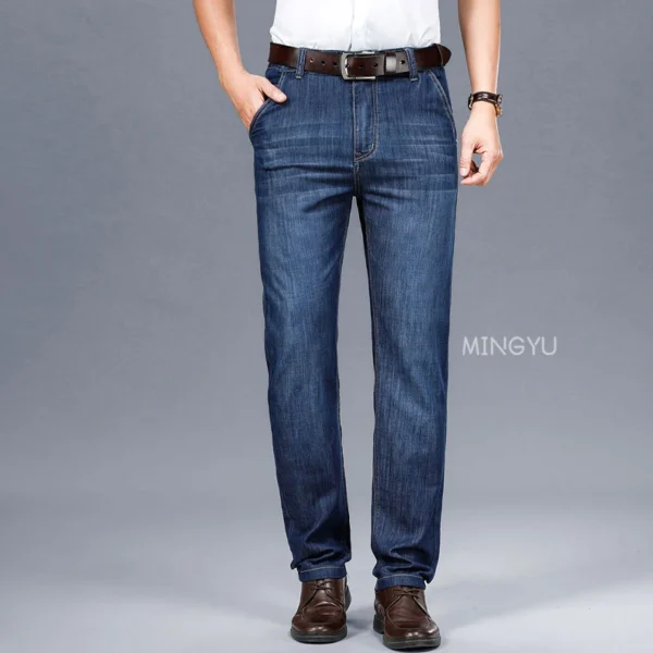 Jean d'été classique en coton de haute qualité pour homme, coupe droite, style business, noir, disponible en grandes tailles (jusqu'à 40).