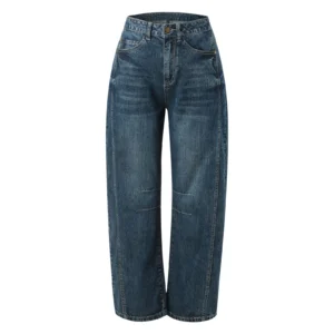 Jean boyfriend taille mi-haute pour femme, coupe ample, jambes larges, taille mi-haute, avec poches, délavage neuf