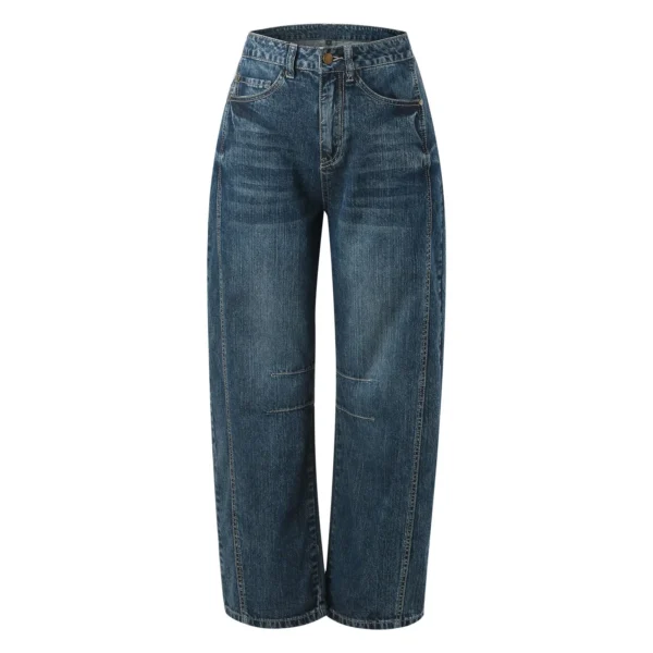 Jean boyfriend taille mi-haute pour femme, coupe ample, jambes larges, taille mi-haute, avec poches, délavage neuf