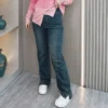 Jean taille haute à jambes droites pour femme, nouveauté automne grandes tailles, coupe ample, extensible, décontracté, simple, fendu, pantalon long.