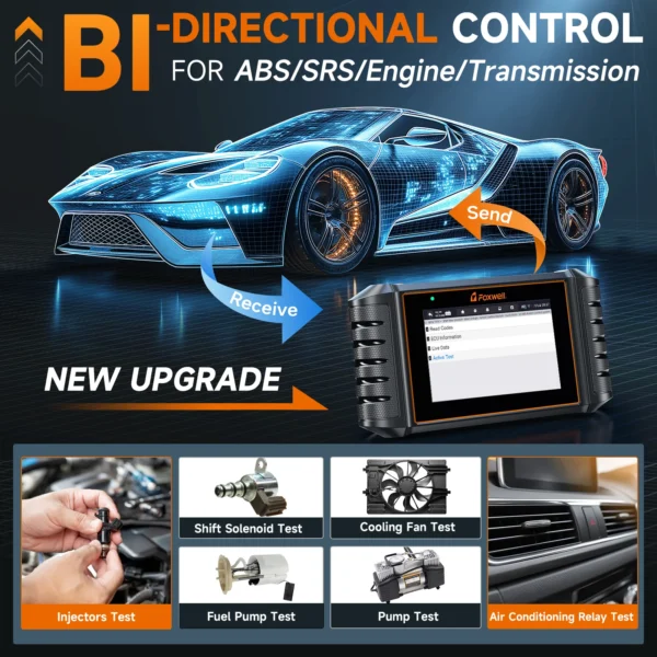 Scanner OBD2 FOXWELL NT716 (2026) : outil de diagnostic moteur et ABS/SRS avec 9 réinitialisations et contrôle bidirectionnel.
