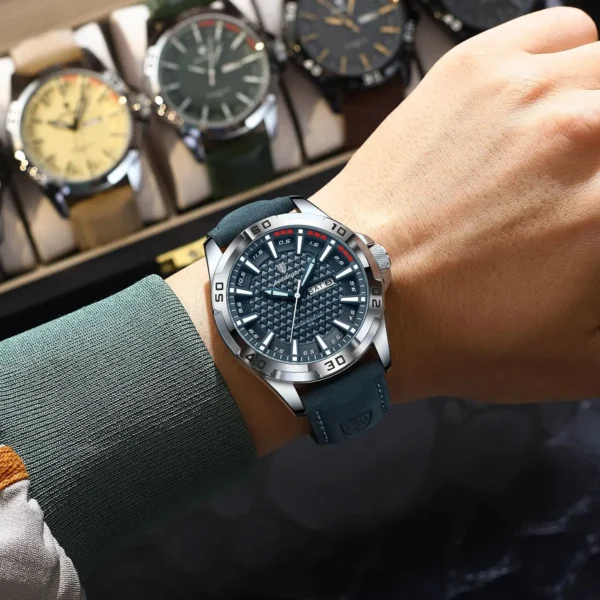 Montre-bracelet POEDAGAR Original pour homme, de luxe, étanche, lumineuse, date et jour de la semaine, à quartz, en cuir, style sport.