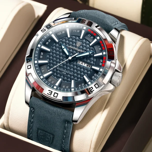 Montre-bracelet POEDAGAR Original pour homme, de luxe, étanche, lumineuse, date et jour de la semaine, à quartz, en cuir, style sport.