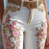 Jean femme style européen/américain à imprimé floral, coupe droite, pantalon en denim décontracté